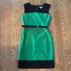 New York & Company Green and Black Belted Midi Dress